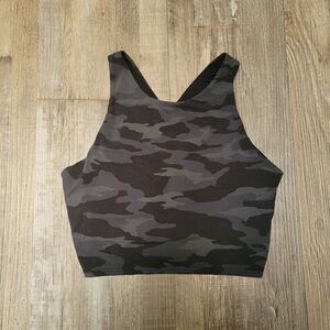 Athleta Shirt Womens Medium Gray Camo Crop Top Sports Bra Layer Racerback Tank